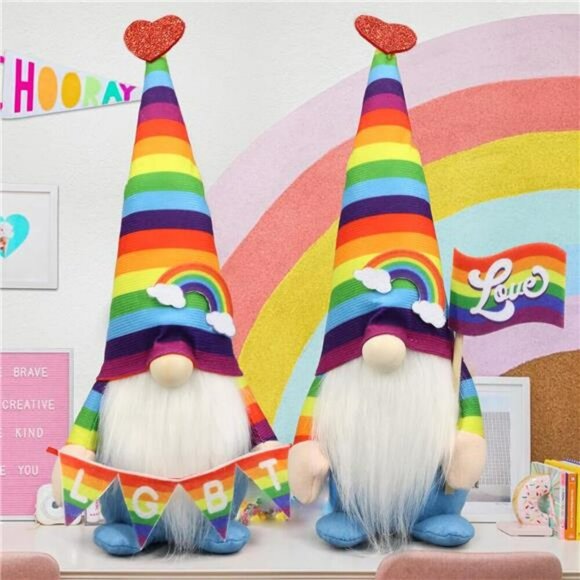 Pride Rainbow Gnome Plush Set LGBTQ Decor Gay Lesbian Gifts Home Office Shelf - Picture 1 of 8